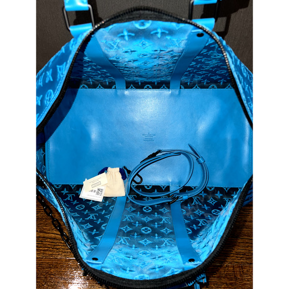 Louis Vuitton Keepall Bandouliere 50 Triangle Mesh Blue Black Weekend Travel Bag - Picture 10 of 11